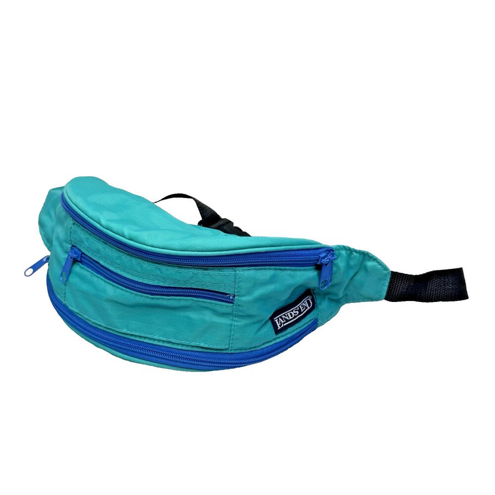 Lands' End Fanny Pack Turquoise Expandable 3-Pocket Waist Bag GUC Vintage Y2K